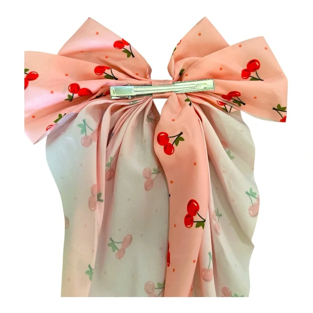Cherry Print Oversized Bow Headband Hair Clip